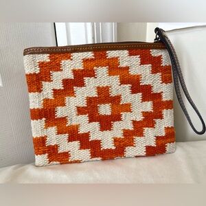 Patricia Nash Orange and Cream Woven Aztec Clutch like new